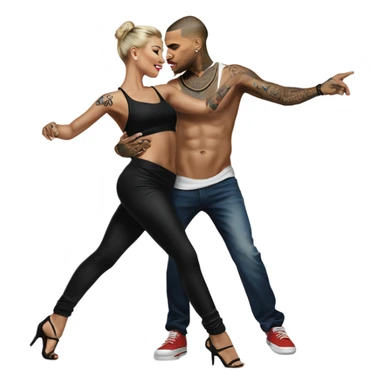 Hyper Realistic Chris Brown   dancing with his tattooed female dancer sticker