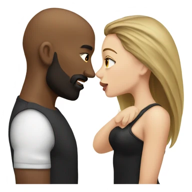 White brunette kissing muscular black bald man with beard sticker