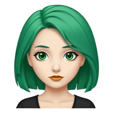 Emoji woman Emerald green hair long, fair skin, and eye black  sticker