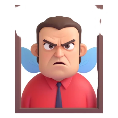 angry man, a fly on the window sticker