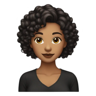 woman light brown skin long black curly hair with black cat sticker
