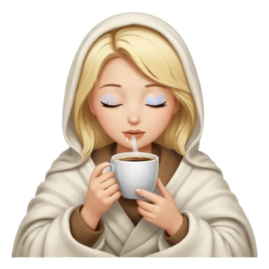 Blonde girl inside a blanket sipping coffee eyes closed sticker
