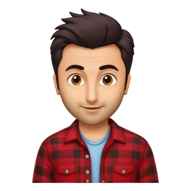 generate a pretty bratz emoji 
Make her look like Ranbir kapoor wearing a red flannel shirt, smirking

She should look exactly  like ranbir kapoor!  sticker