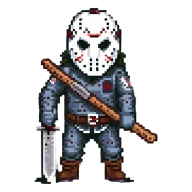 Jason Voorhees from Friday the 13th horror movies wearing a hockey mask and holding a machete sticker