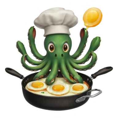 green octopus with a chicken on its head frying an egg sticker
