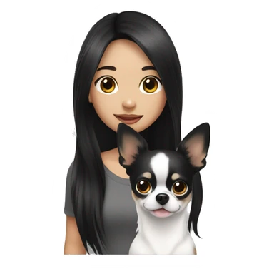 long black hair Thai girl with black and white long hair chihuahua waving sticker
