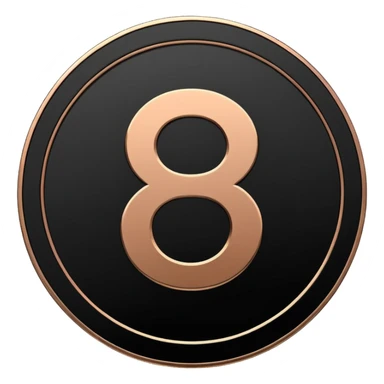 Emoji icon of a metal coin with engraved number 8, minimalist style, isolated, only black color sticker