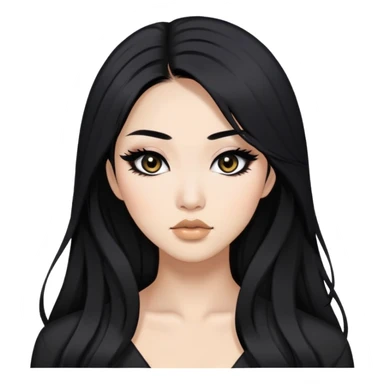 black hair, black eyes, asian baddie,pretty makeup, strong makeup, black eyeliner, long hair sticker