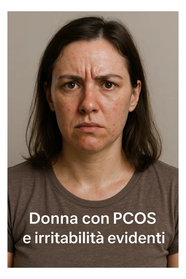 Donna con pcos e irritabilità come sindrome evidente immagine realistiche in italiano sticker