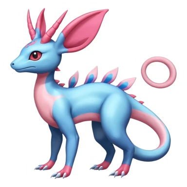 Shiny Horned Helioptile-Salandit-Sylveon-Amaura-Fakémon-hybrid-creature (full body)  sticker