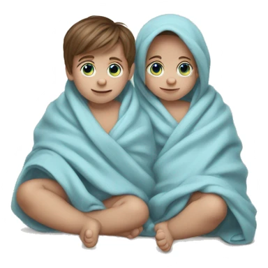 Twin baby boys brown hair blue eyes wrapped in a blanket  sticker