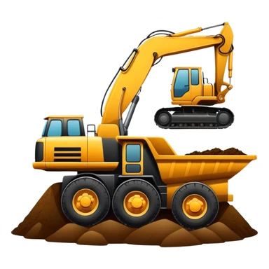 Excavator putting dirt in dump truck sticker