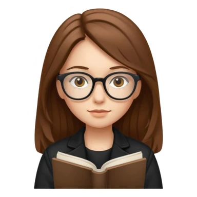 A girl with long brown hair and small reading glasses and black jacket  sticker