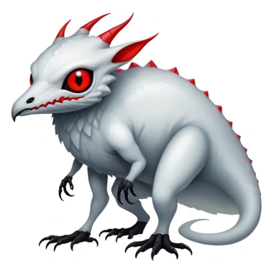 a translucent white with black belly and red eyes exotic edgy vernid-fionbri-creature full body sticker