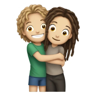 smiling boy with dreadlocks hugging a white girl with brunette hair and big eyes sticker