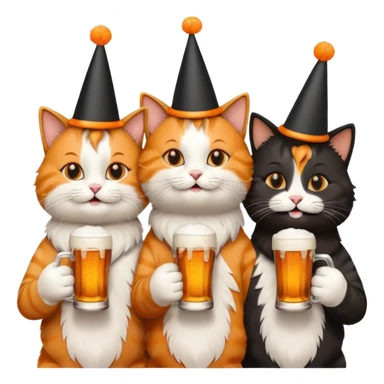 four happy cats drinking beers together with frothy beer glasses sticker