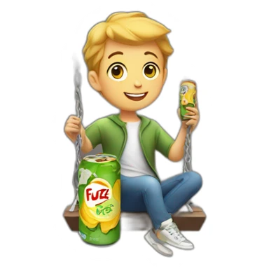 KID HOLDIN A CAN OF FUZE TEA WHILE SITTING ON A SWINGNG sticker