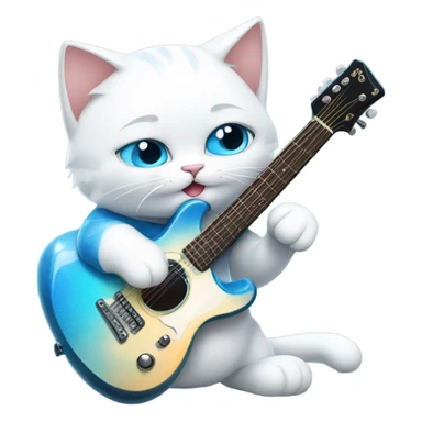 white cat playing a blue rock guitar  sticker