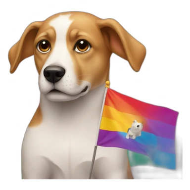 A male dog with a gay flag sticker