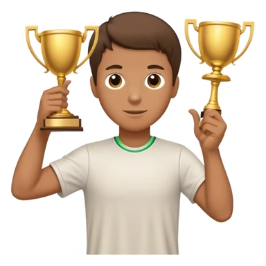 male tennis player holding a trophy that says champ sticker