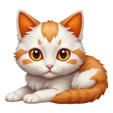 full body of very small + skinny ginger and white kitten with deep orange eyes and triangular shaped face lying down sticker