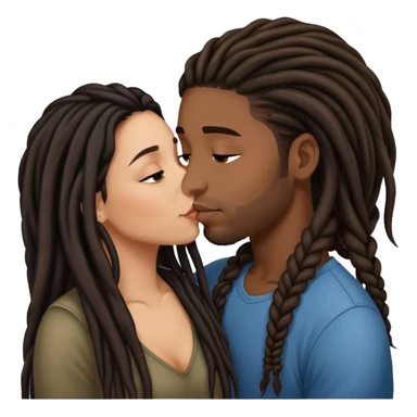 Latina Woman with long hair kissing a young black guy with dreads no beard sticker