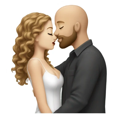 bald bearded guy kiss-kiss long curly brown hair white girl sticker