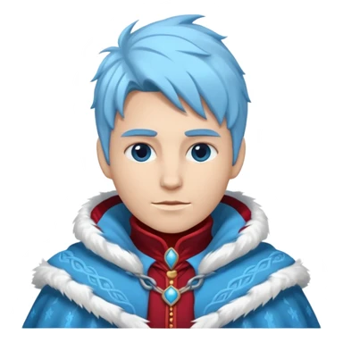 Fantasy human emoji portrait, simple winter mantle with icy blue fur trim and crimson inner fabric, northern winter aesthetic, calm heroic expression, clean flat emoji design, male/female variant
 sticker