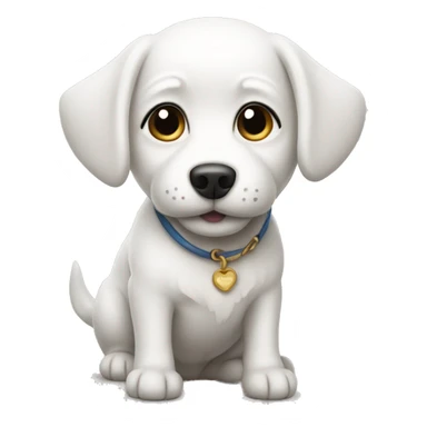 White little dog, with sticker