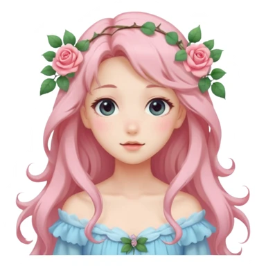 gorgeous pastel anime style lady with blushing face and roses cottagecore fairy sticker