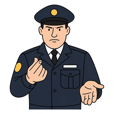 Используя такую стилистику сгенерируй налогового инспектора в точно такой же фуражке, который смотрит прямо на зрителя и показывает пальцами жест, давай денег, прозрачный фон sticker