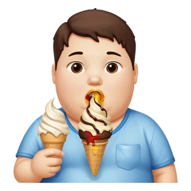 An obese kid eating ice cream sticker
