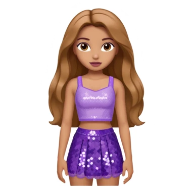 Yasmin from Bratz with long light brown hair, tan skin, brown eyes, lilac sequin crop top sticker