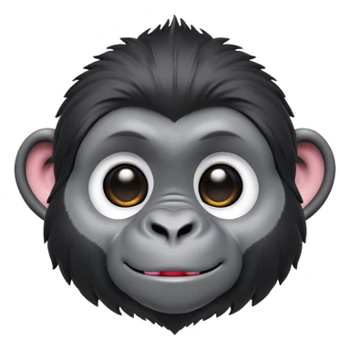 Cinematic Cute mountain Gorilla Portrait Emoji, Head tilted playfully and inquisitively, with a robust build accented by a striking black and grey mane and round, sparkling eyes full of gentle charm, Simplified yet irresistibly adorable features, highly detailed, glowing with a warm, friendly jungle glow, high shine, affectionate and lively, stylized with a touch of endearing primate whimsy, soft glowing outline, capturing the essence of a mischievous yet loving mountain that feels like it could lumber out of the screen into your arms! sticker