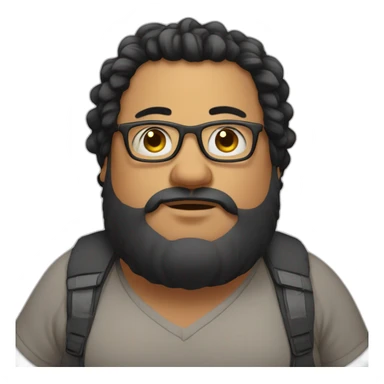 Short man with lots of black hair and beard, very fat with glasses in his hair, dressed like a bum. sticker