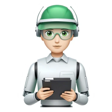 human like robot bookkeeper wearing an Green eyeshade dealer's visor  and holding spreadsheets sticker