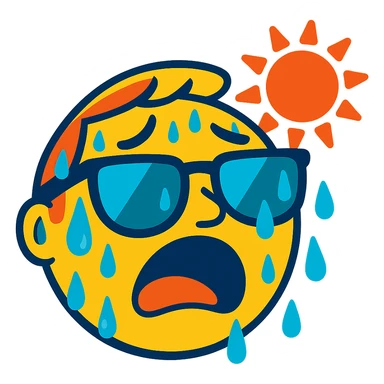 face with sunglasses, exaggerated sweating, feeling hot sticker