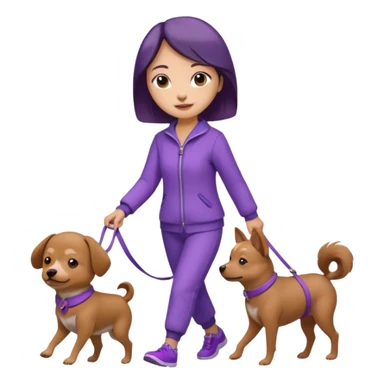 Chinese woman wearing purple outfit walking one small brown dog sticker
