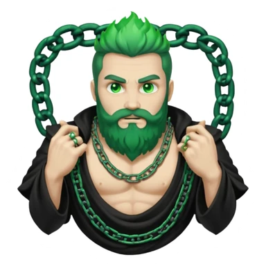 hades greek god with green flames and beard with chains on his arms and neck sticker