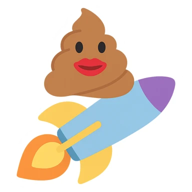 turd with lipstick riding on a rocket, colorful icon sticker