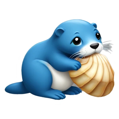 White line blue Otter holding seashell sticker
