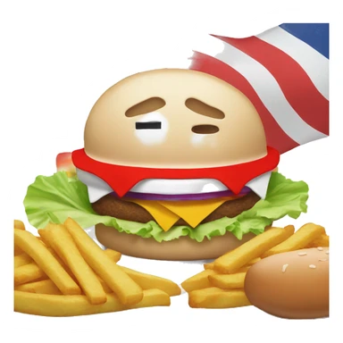Face eats a burger and with a flag red and white sticker