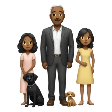 Family of father, mother, and daughter with their two black dogs sticker