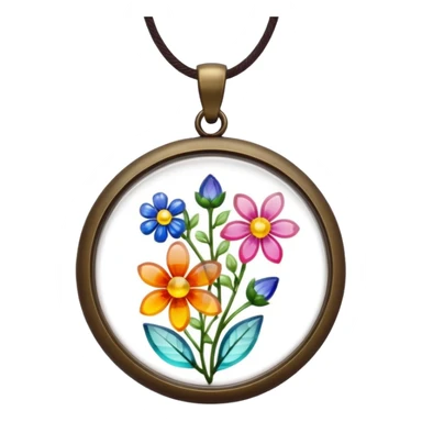 round pendant filled with resin and flower sticker