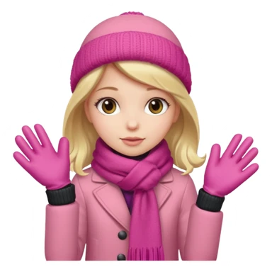 The girl is wearing a warm pink winter coat and a pair of woolen gloves. sticker