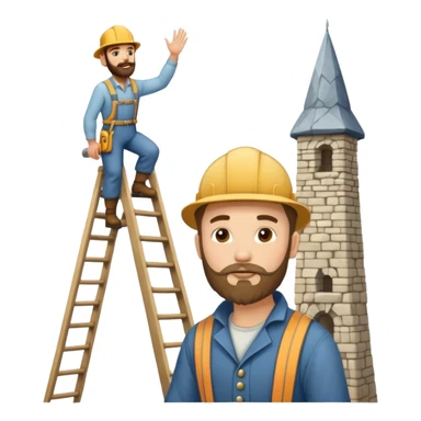 steeplejack man light skin with a beard on a ladder that's beside a spire sticker