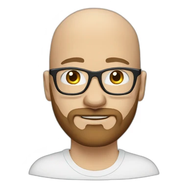 a bald programmer with glasses and a brown beard and blue eyes in tshirt sticker