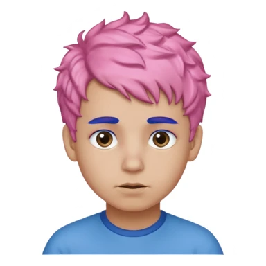 boy with short, curly pink hair, matching blue eyebrows, light brown skin, and a neutral facial expression. sticker