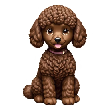 cinematic-[poodle]-realistic-full-body-sitting-emoji,-tail-resting-loosely-beside-its-paws,-head-tilted-dramatically, -curly-[chocolate]-fur,-simplified-yet-realistic-focused-features,-highly-detailed,-glowing-with-an-almost-sarcastic-glow sticker