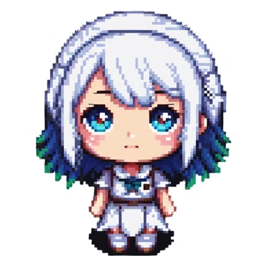 chibi anime character in pixel art style with big eyes and cute expression sticker